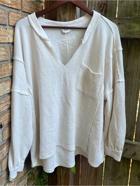 Blu Pepper Perch Cream Oversized Ribbed Top